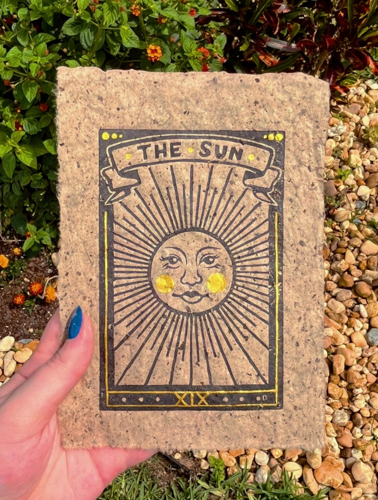 Linocut Stamp Print, The Sun XIX