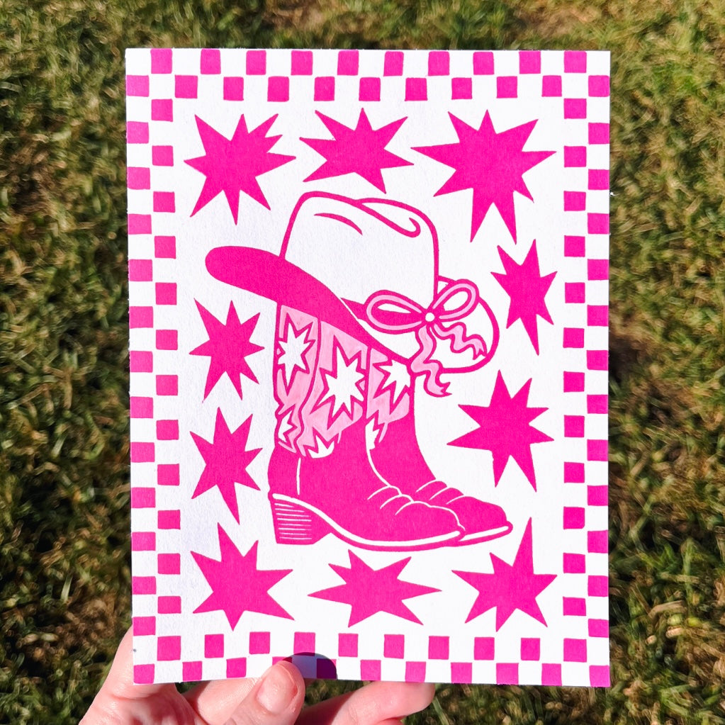 Pink Starry Boots Print