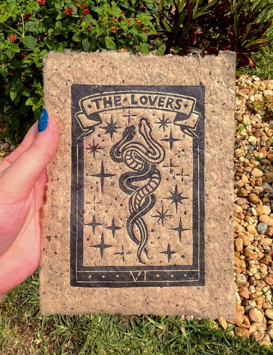 Linocut Stamp Print, The Lovers VI