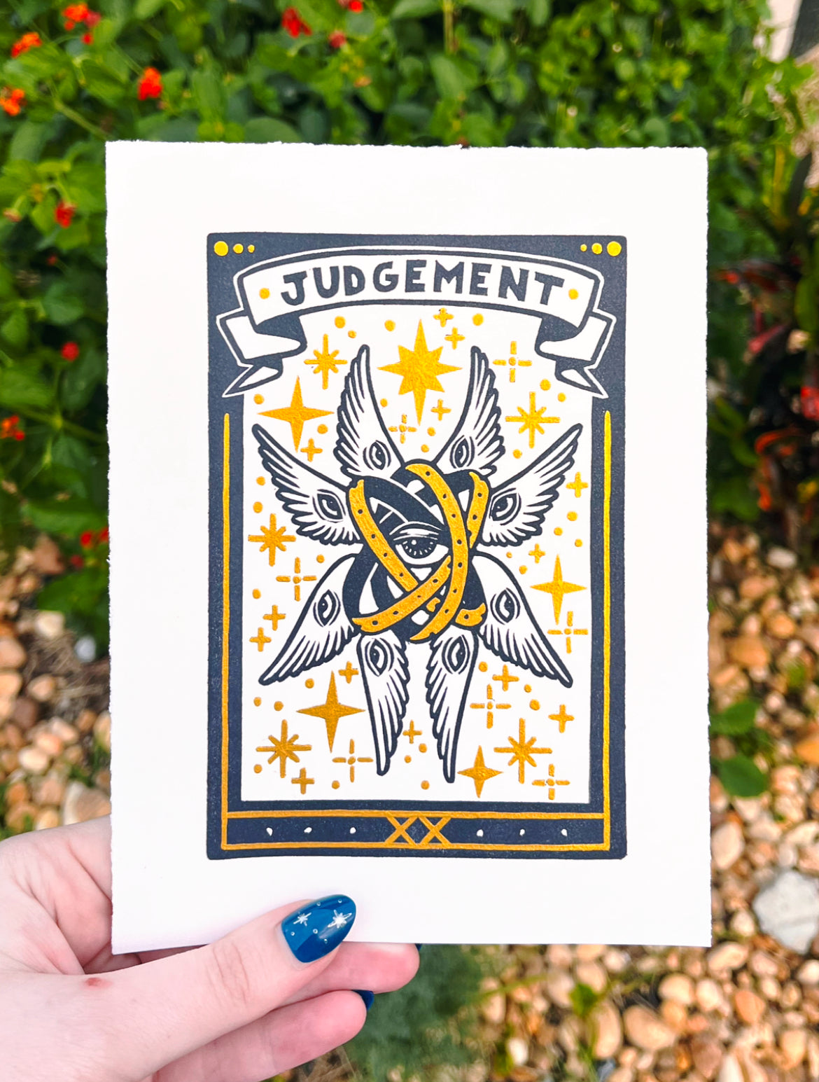 Linocut Stamp Print, Judgement XX