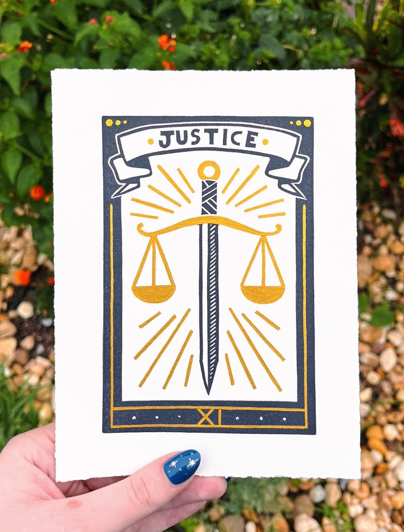 Linocut Stamp Print, Justice XI