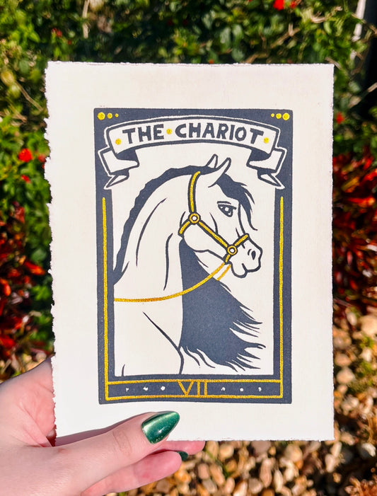 Linocut Stamp Print, The Chariot VII