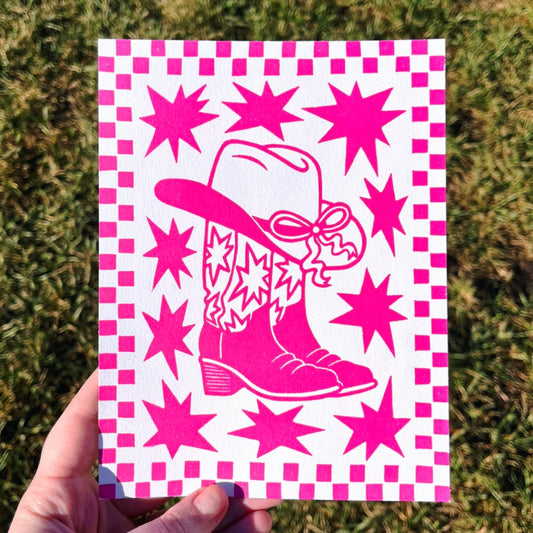 Hot Pink Starry Boots Print