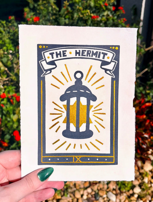 Linocut Stamp Print, The Hermit IX