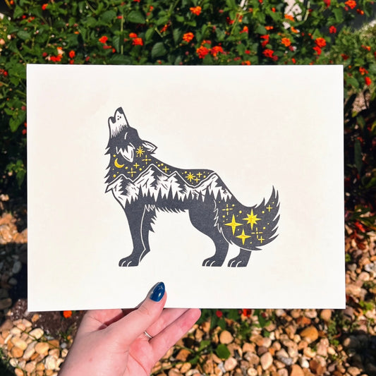 Golden Space Wolf Print