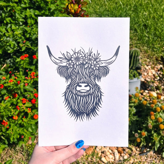 Flower Crown Highland Cow Print