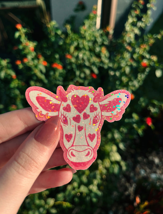 Pink Heart Cow Sticker