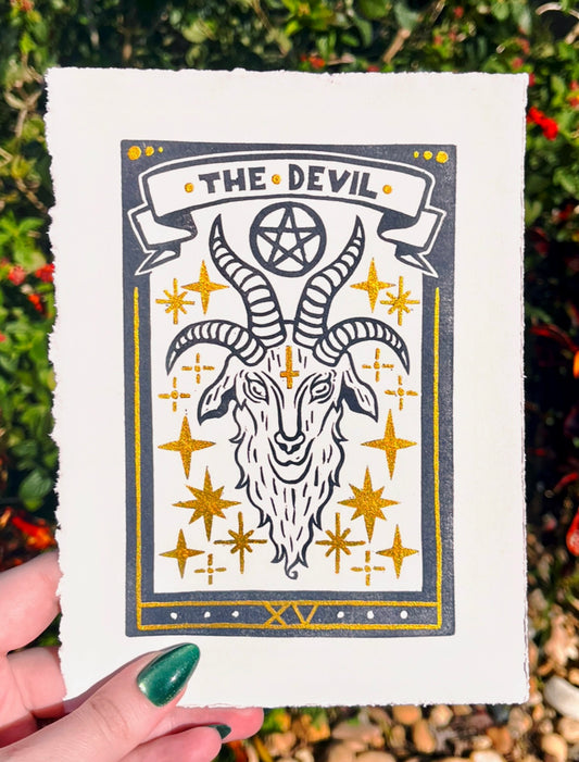 Linocut Stamp Print, The Devil XV