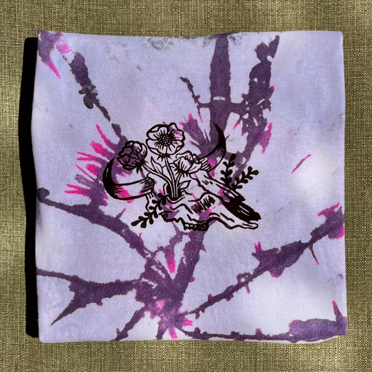 Black and Pink Tie Dyed Floral Cow Skull T-Shirt