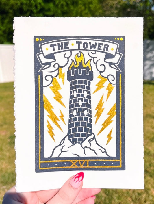 Linocut Stamp Print, The Tower XVI