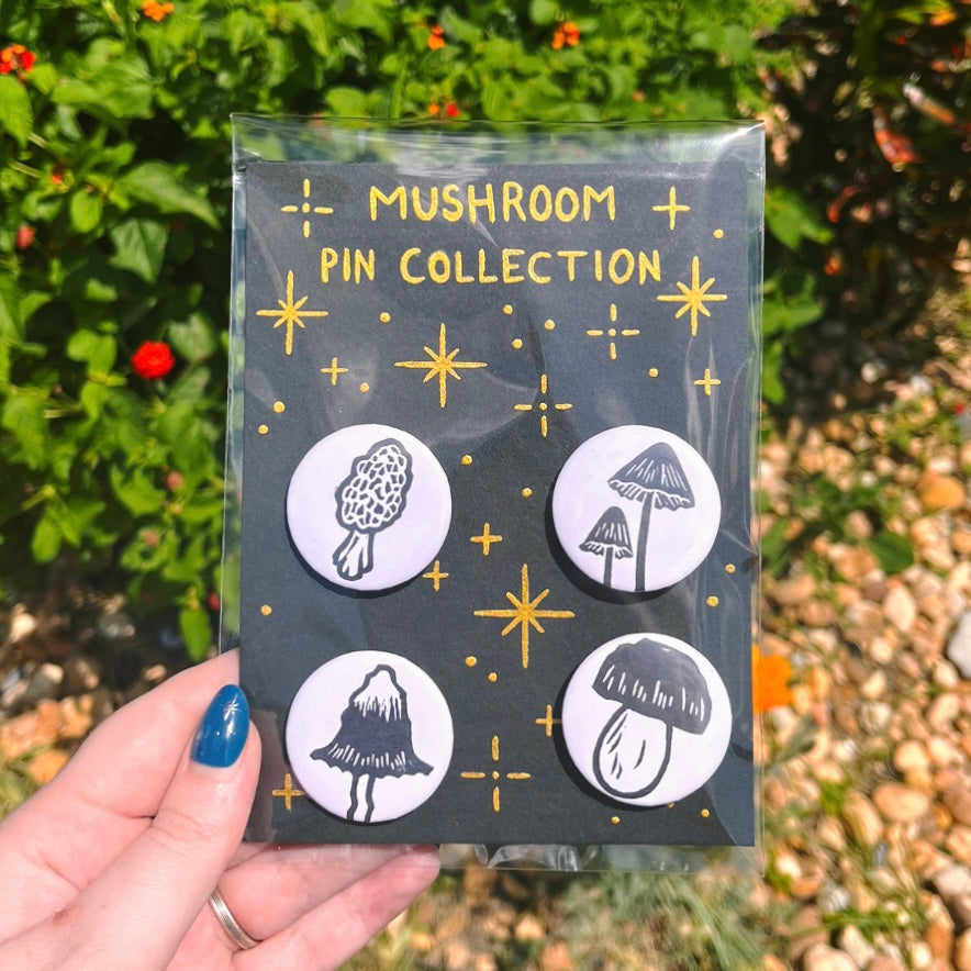 Black and White Mushroom Pin Collection