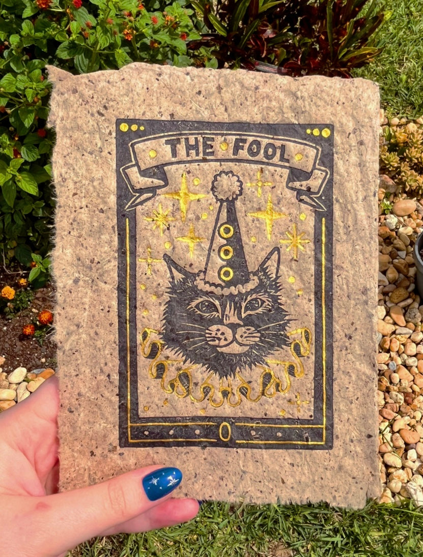 Linocut Stamp Print, The Fool 0