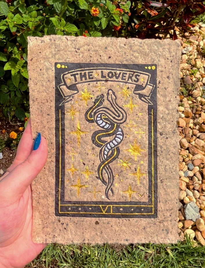 Linocut Stamp Print, The Lovers VI