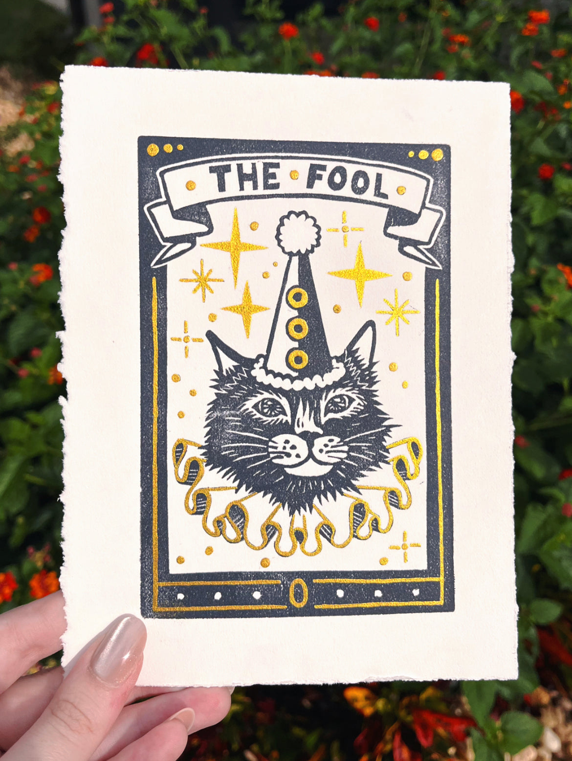 Linocut Stamp Print, The Fool 0