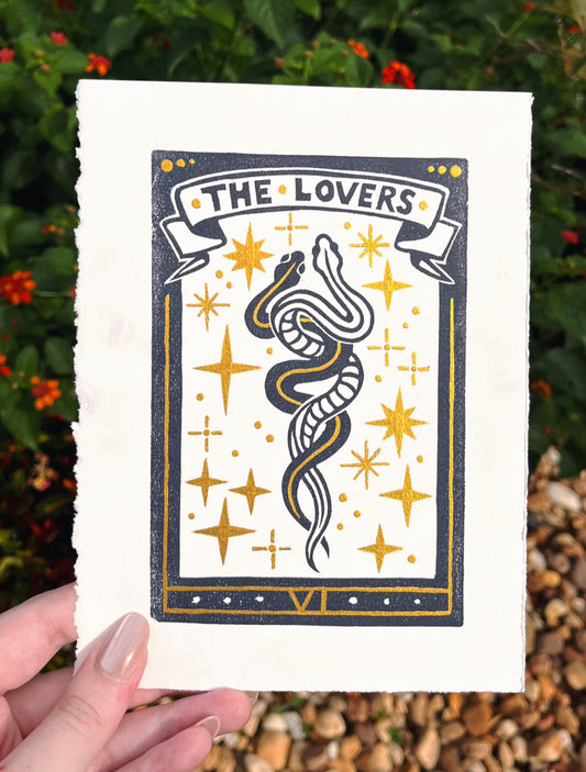 Linocut Stamp Print, The Lovers VI