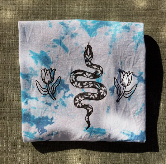 Blue Tie Dyed Floral Snake T-Shirt