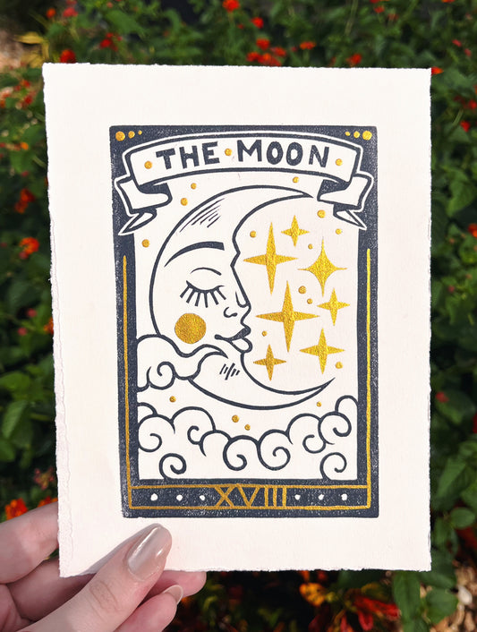 Linocut Stamp Print, The Moon XVIII