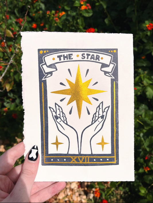 Linocut Stamp Print, The Star XVII