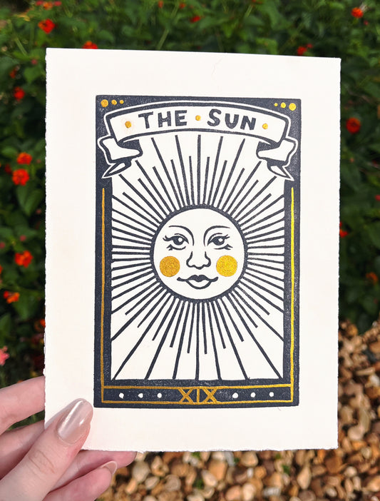 Linocut Stamp Print, The Sun XIX